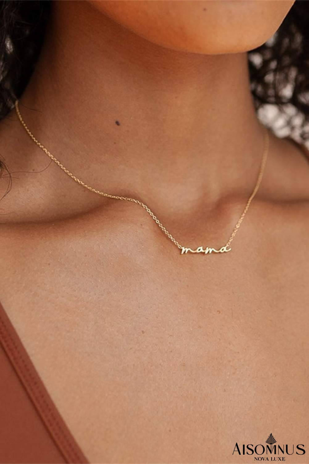 Gold Tiny Mama Script Necklace