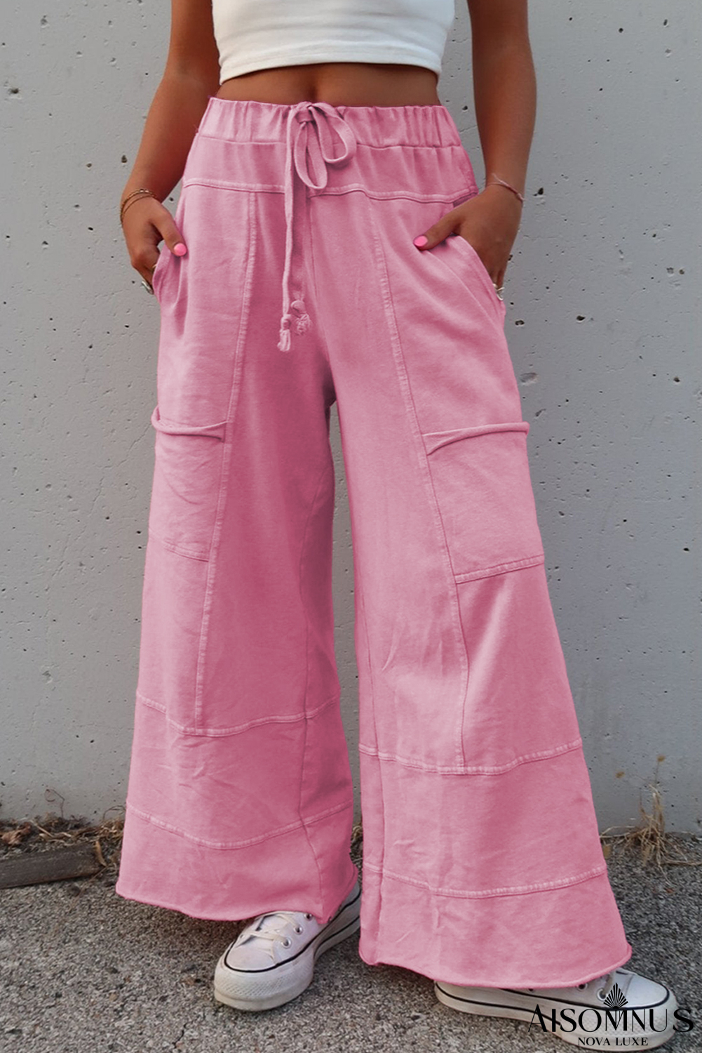 Bonbon Mineral Wash Exposed Seam Wide Leg Cargo Pants
