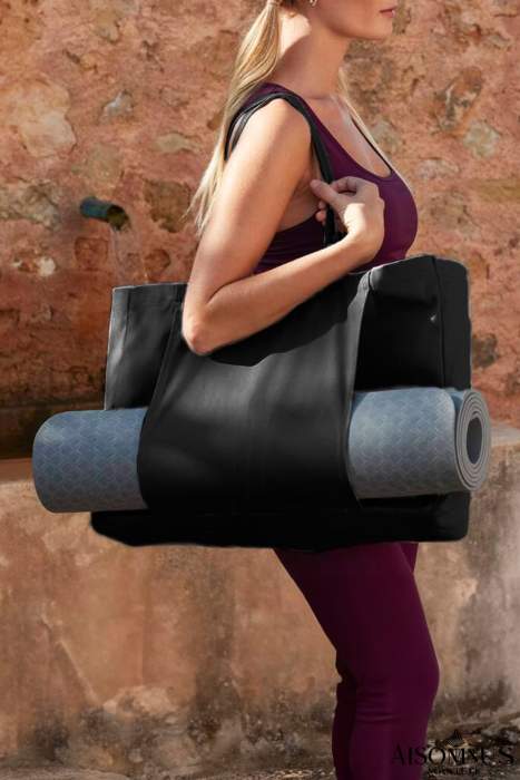 Black Canvas Large Tote Yoga Mat Bag