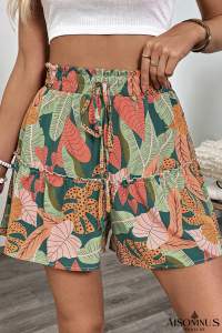 Green Boho Tie Waist Shorts