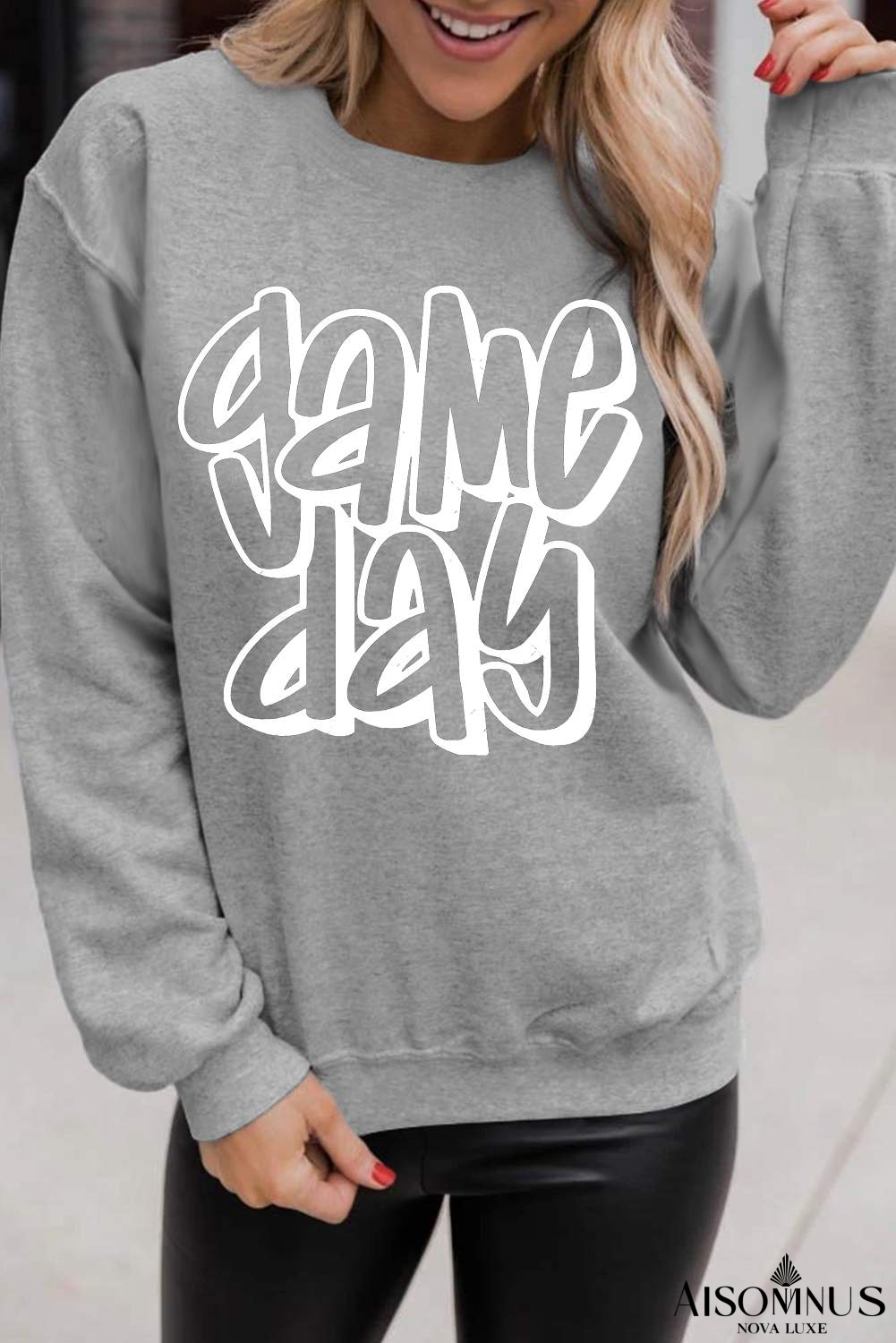 Gray game day Printed Round Neck Sweatshirt