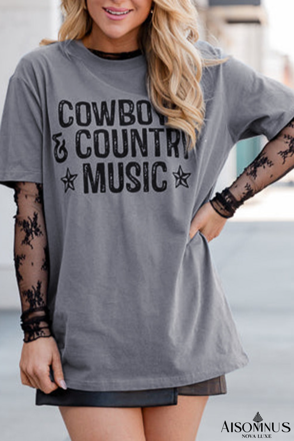Gray COWBOYS COUNTRY MUSIC Graphic T Shirt