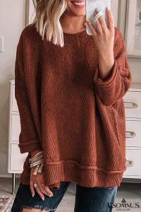 Gold Flame Loose Round Neck Textured Sweater