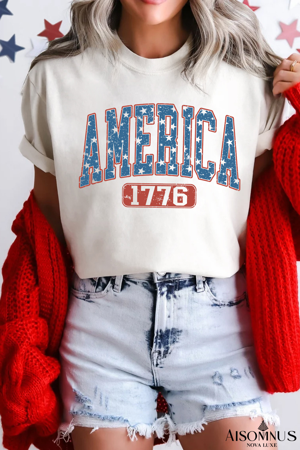 White Star AMERICA 1776 Print Independence Day Tee