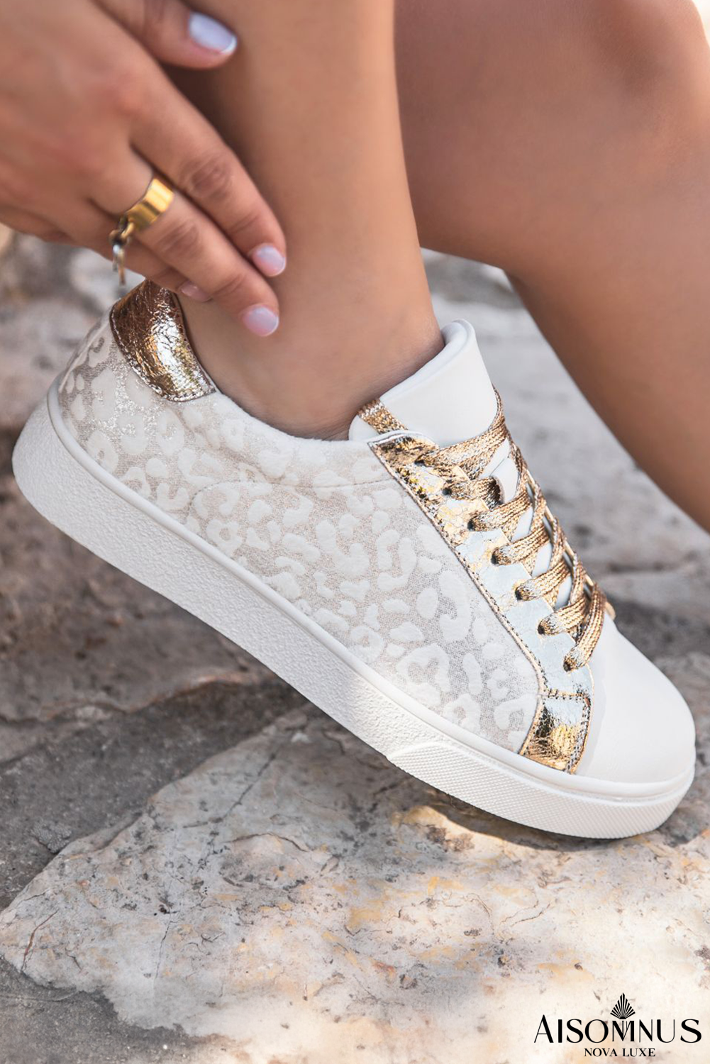 White Leopard Print Lace Up Sneaker