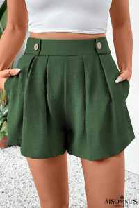 Vineyard Green Pleated High Waist Shorts