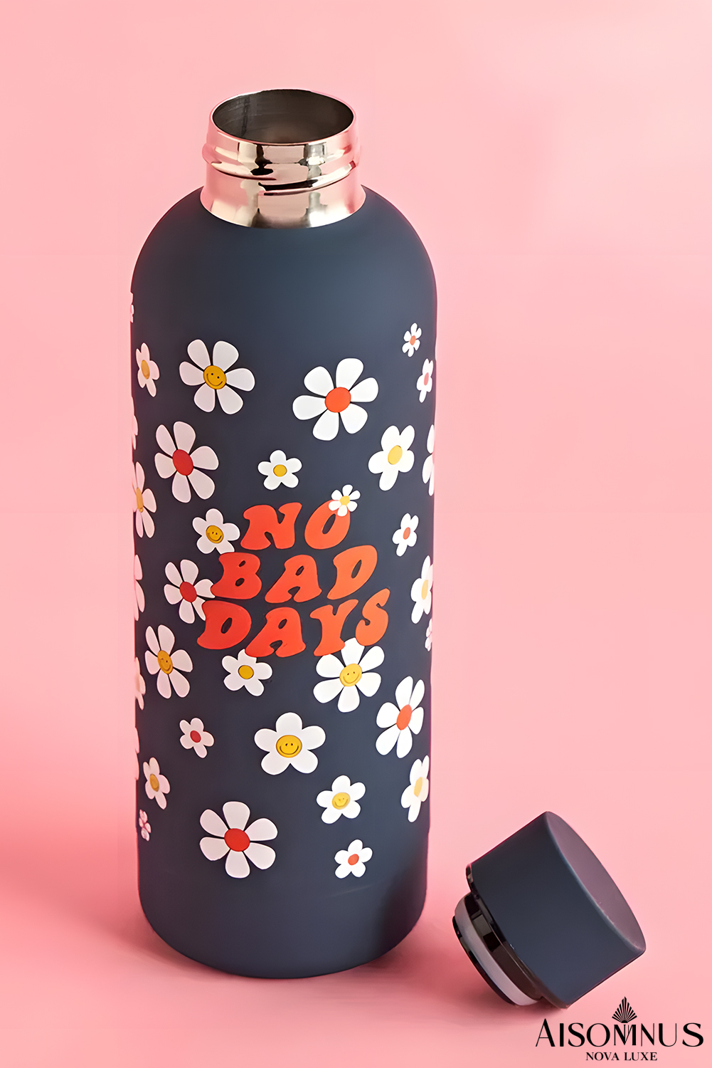 Navy Blue Floral No Bad Days Stainless Steel Water Bottle