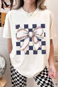 White Checkered Bow Graphic Game Day Tee