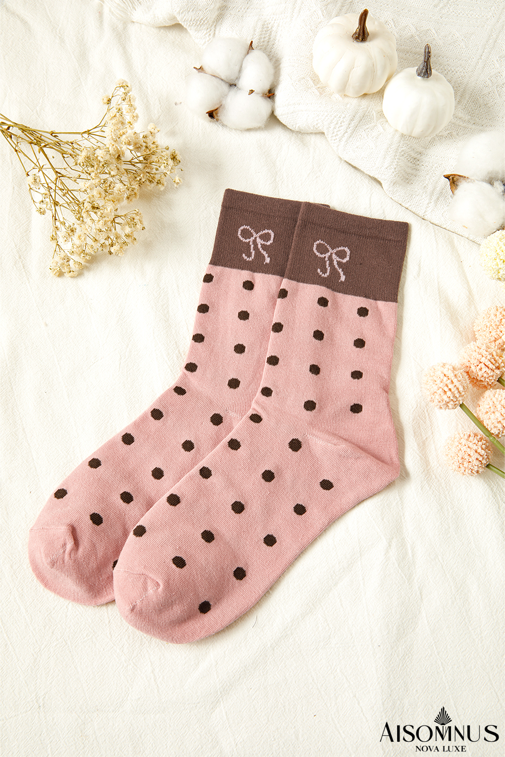 Blossom Bow Polka Dot Colorblock Socks