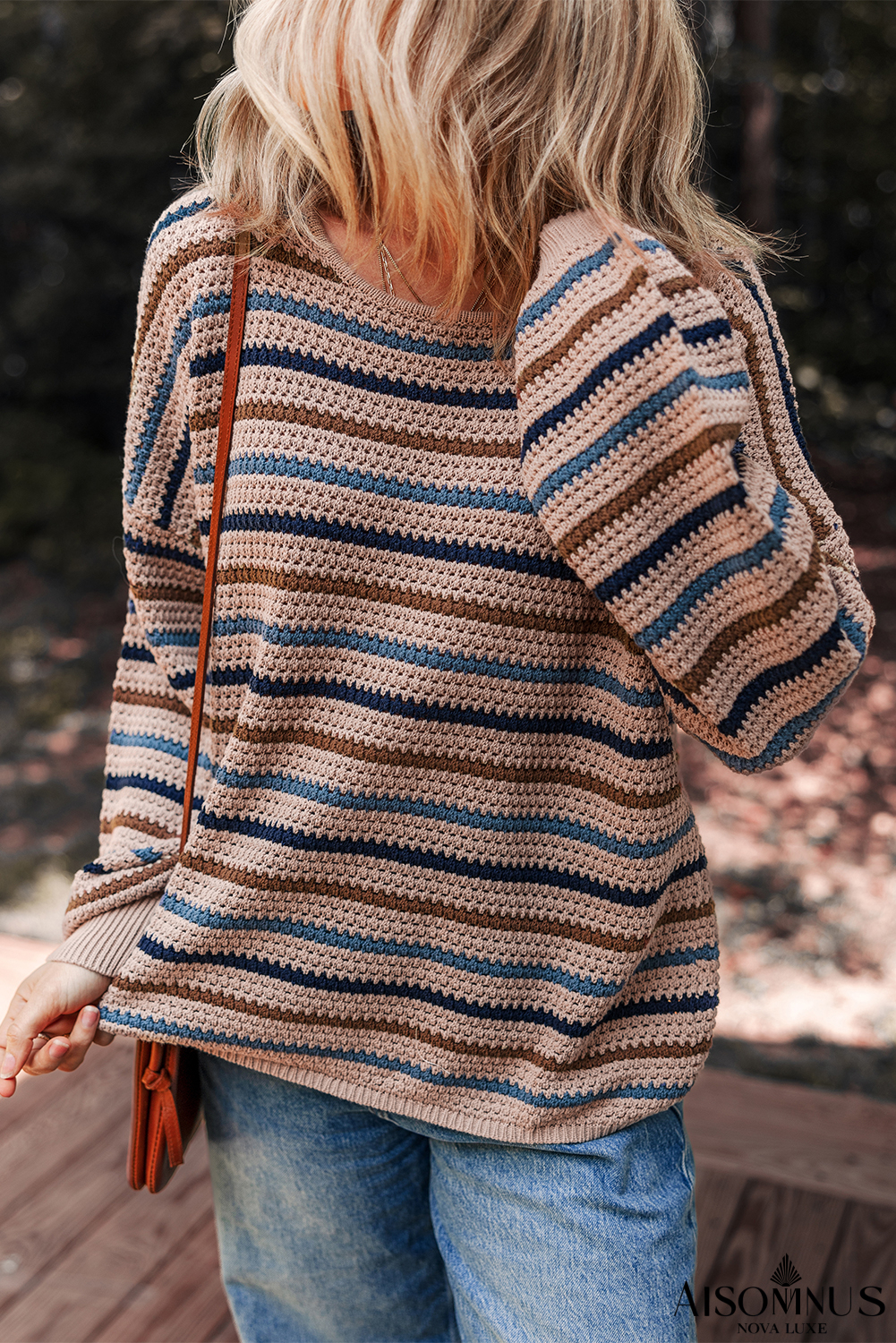 Multicolour Striped Knitted Drop Shoulder Crew Neck Sweater