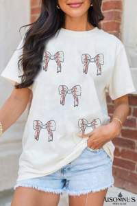 White Game Day Bow Graphic Crewneck T Shirt