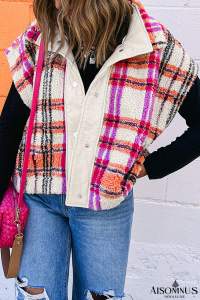 Rose Sherpa Plaid Collared Jacket Vest