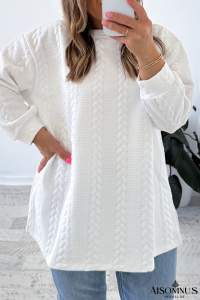White Textured Loose Plus Size Long Sleeve Top