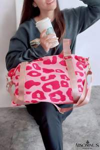 Bright Pink Leopard Print Luggage Tote Bag
