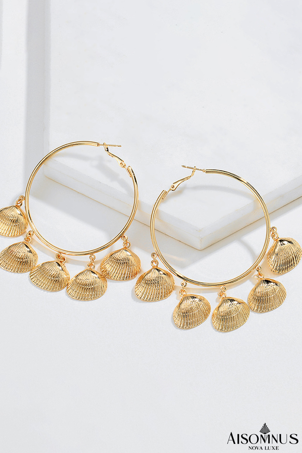 Gold Bohemian Vacation Shell Hoop Earrings