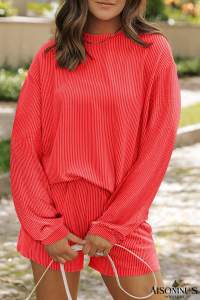 Gold Flame Corded Long Sleeve Top and High Waist Shorts Set