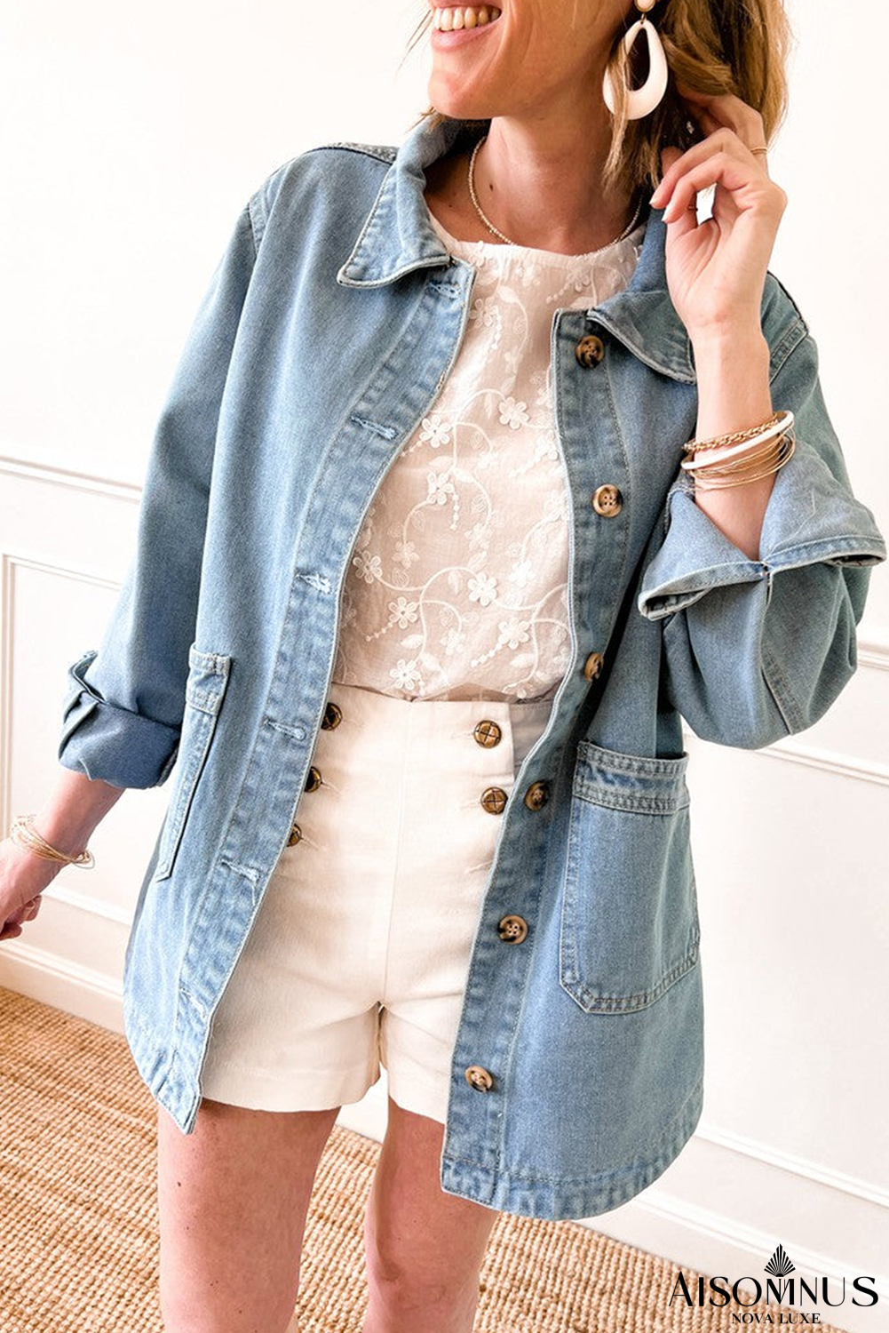 Dusk Blue Side Pocket Buttons Denim Jacket