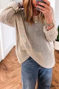 Smoke Gray Crochet Hollow-out Knit Sweater