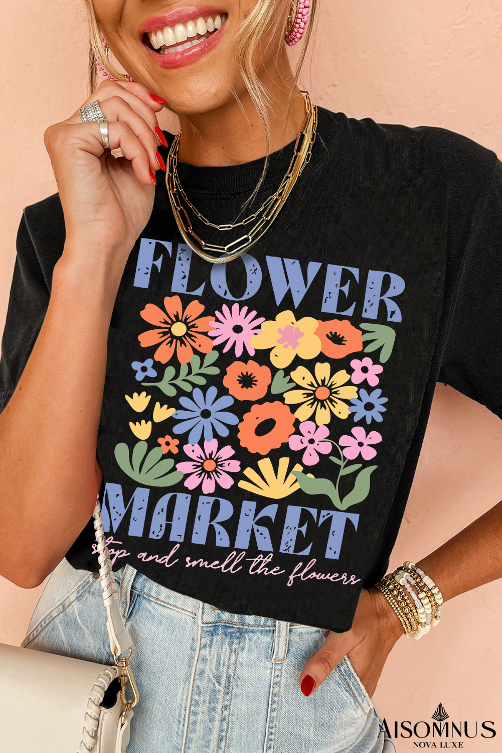 Black FLOWER MARKET Cotton Blend T Shirt