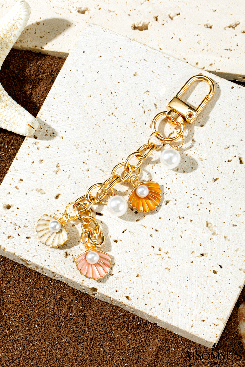 Gold Vacation Shell Pearl Chain Keychain