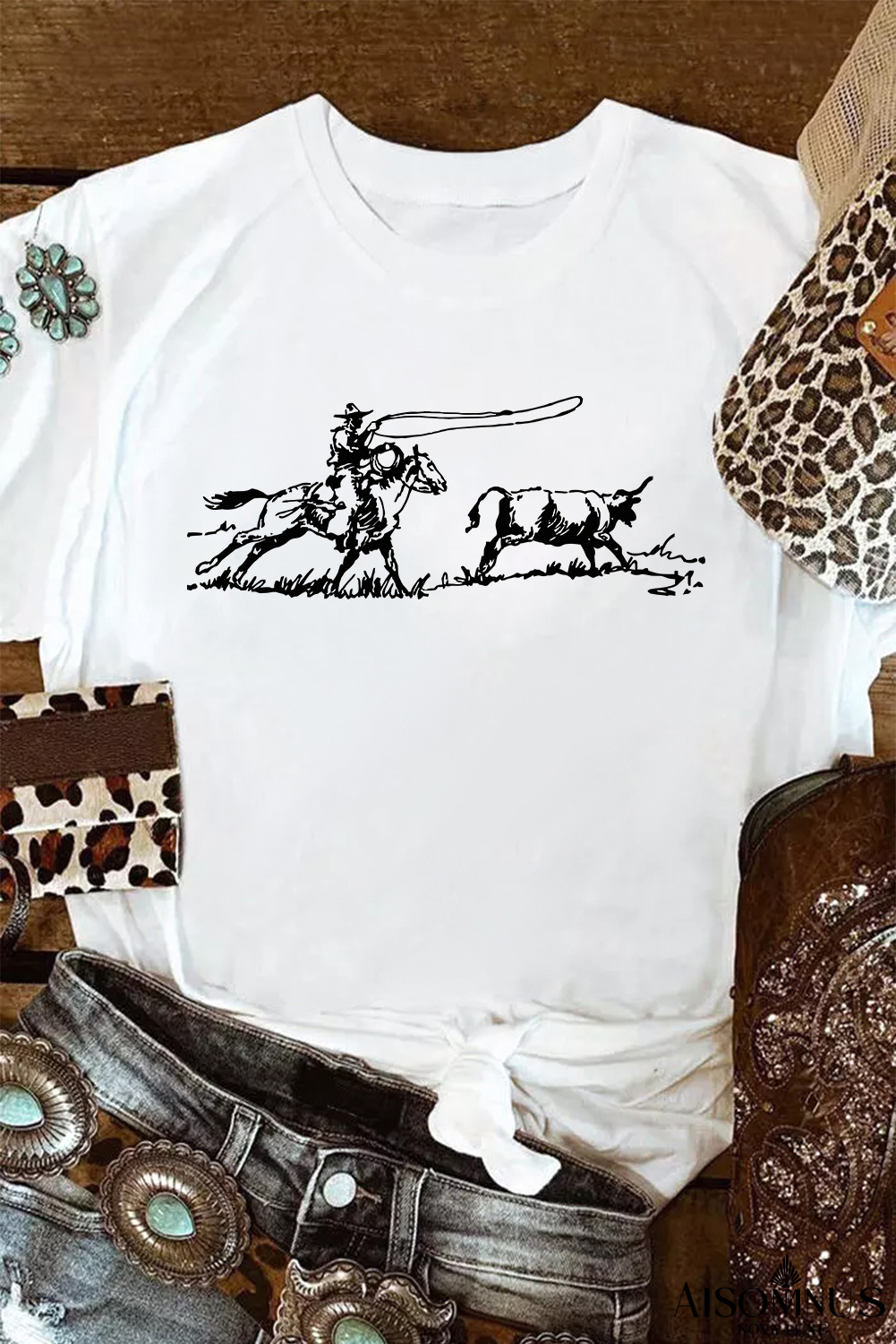 White Western Rodeo Graphic Casual T Shirt