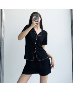 Ice Silk Pajamas Women's Lapel Cardigan Short Sleeve Thin Loose Suit