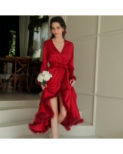 Women's Feather Satin Long Robe