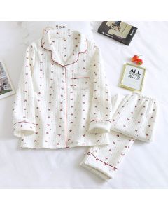 Autumn And Winter Three Warm Pajamas Suit Ladies Lapel Cotton Air Layer Home Service