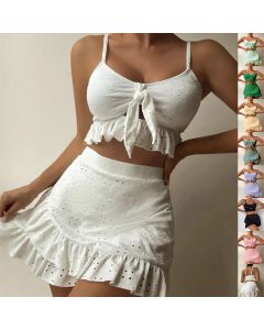 3pcs Beach Bikini With Hip-hugging Skirt Fashion Ruffle Design Swimsuit Set Summer Womens Clothing