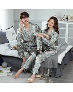 Ice Silk Couple Pajamas Spring And Summer Long-sleeved Printed Silk Pajamas