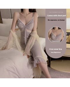 New Long Ice Silk Pajamas With Chest Pad