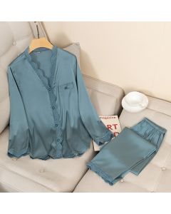 Thin Ice Silk Long Sleeve Trousers Two-piece Home Wear Suit