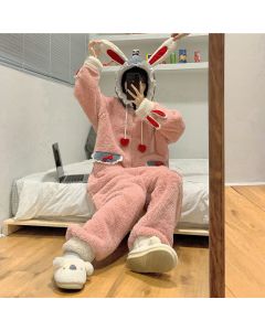 Cute Rabbit Ears Age Reducing Coral Fleece One Piece Pajamas