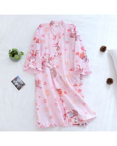 Loose Long-sleeved Nightdress And Kimono Pajamas