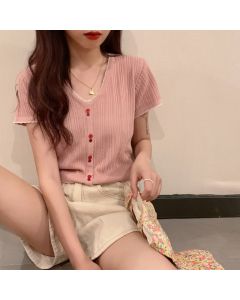 V-neck Short Sleeve T-shirt Summer New Ins Thin Purple T-shirt BM