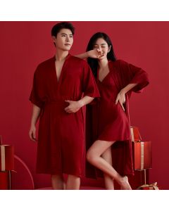 Simple Casual Minimalist Thin Couple Homewear Pajamas Red Zodiac Year Long Sleeve Trousers