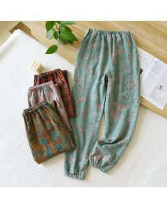 Yarn-dyed Cotton Vintage Printed Home Pants Trousers