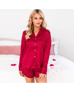 Lapel Long Sleeve Shorts Pajamas For Women