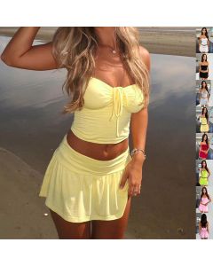 Women's Suits Summer Sleeveless Tube Top And Pleating Skirt Y2K Hot Girl Mid-length Dress Set