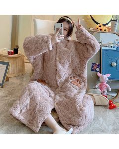 Warm Flannel Three-layer Quilted Couple Pajamas