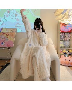 Coral Velvet Pajamas Female Long Velvet Lining Thickened Loungewear Suit