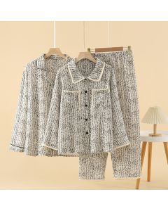 Lapel Pajamas Suit Four Seasons Thin Long-sleeved Trousers Cotton