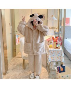 Thickened Warm Lamb Cashmere Pajamas Women's Casual Fashion Hood