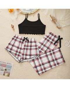 Plaid Pajamas Three-piece Women's Spring And Autumn European And American Home Wear