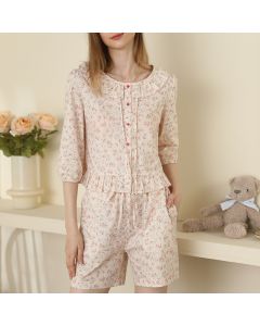 Cute Fresh Small Floral Age-reducing Cardigan Lace Collar Cotton Pajamas Suit