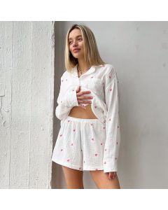 Fashion Heart Printing Pajamas Two-piece Casual