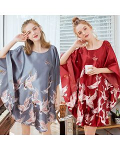 Yaoting Ice Silk Silk Pajamas Ladies Summer Bat Sleeve Nightdress Female Summer Plus Size Home Service Dp1335