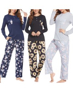 Women's FallWinter Long Sleeve Pants Printed Homewear Pajamas Suit