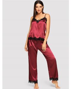 Ladies Simulated Silk V-neck Lace Sling Pajamas Home Wear