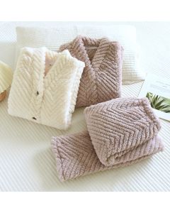 Round Neck Solid Color Flannel Fleece-lined Thickened Loungewear